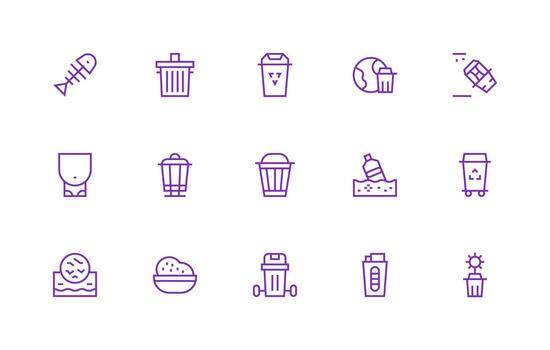 Garbage Icon Collection with 15 Regular Line Designs vector