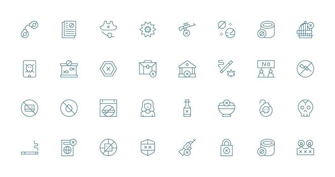 32 Icons for Forbidden in Thin Line Format vector