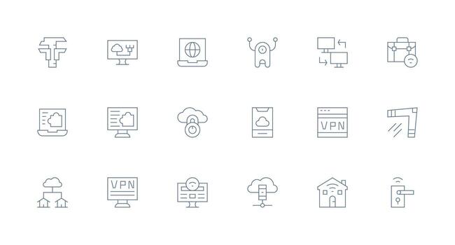 Minimal Line Icons from Remote Access Set with 18 Vectors