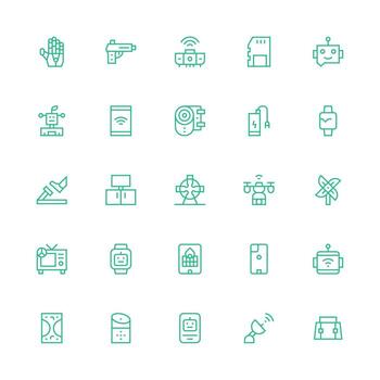 artilugio icono conjunto con 25 medio carrera contorno gráficos vector