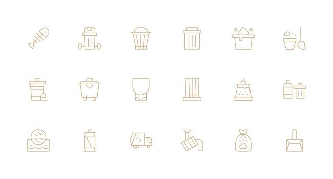 Garbage Set with 18 Minimal Line Icons vector