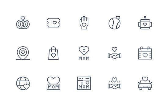 Affection Icon Set with 15 Regular Line Graphics vector