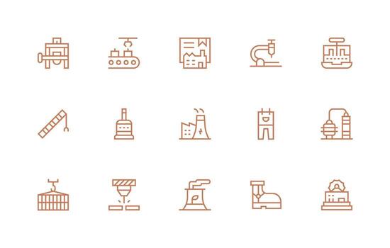 Factory Design Icons featuring 15 in Regular Line Style vector