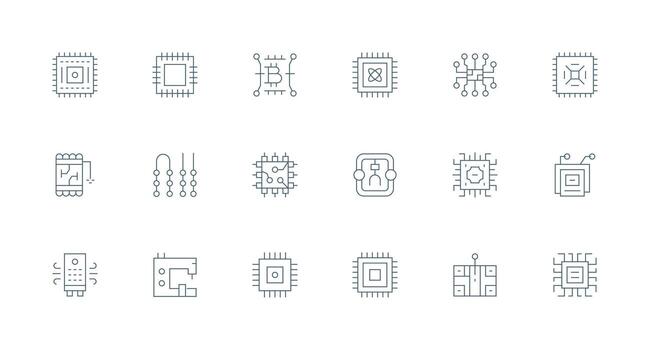 integrado circuito icono conjunto con 18 mínimo línea gráficos vector