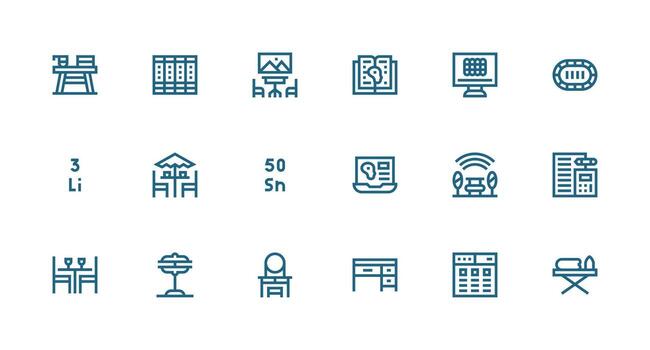 Table Set with 18 Strong Stroke Line Icons vector