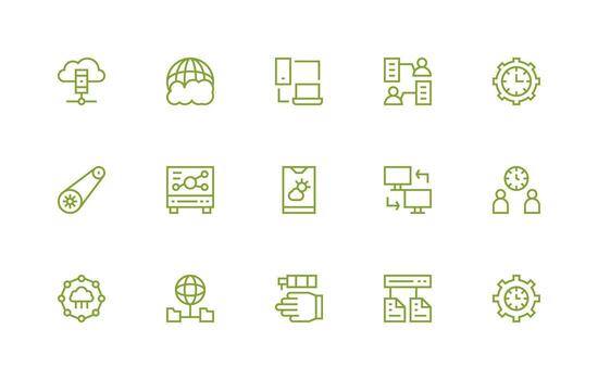 Synchronization Visual Pack containing 15 Regular Line Icons vector