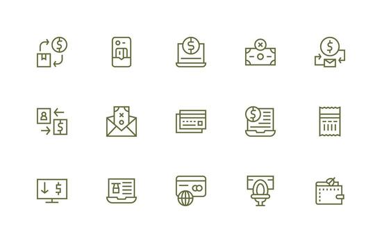 Digital Payment Visual Pack containing 15 Regular Line Icons vector