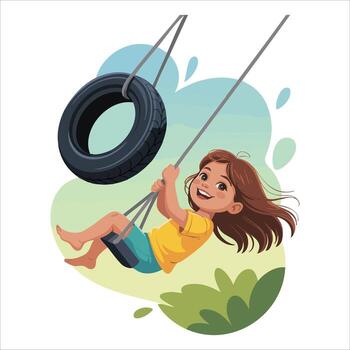 smiling child enjoying summer swing in sunny park art isolated on white background vector