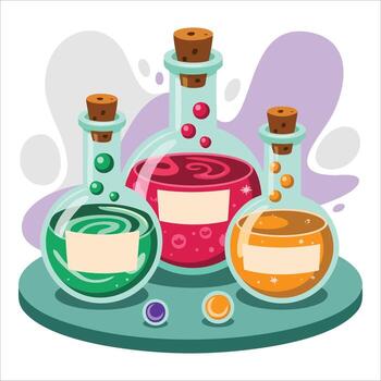 magic potion flask collection with colorful liquids art isolated on white background vector