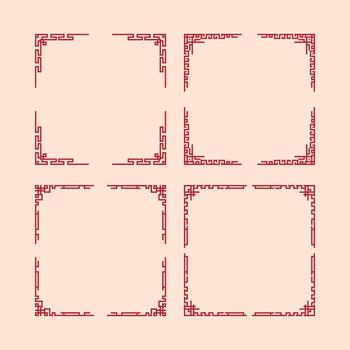 The four red frames are all different sizes and shapes. They are arranged in a grid, with each frame being next to another. The frames are all red, which gives them a bold and eye-catching appearance vector