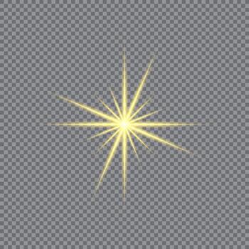 A yellow star with a bright light shining from it. The light is scattered in all directions, creating a sense of energy and excitement vector