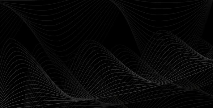 Black abstract background with a modern wavy line pattern in monochrome. Dark horizontal template with a sleek, minimalist design. vector