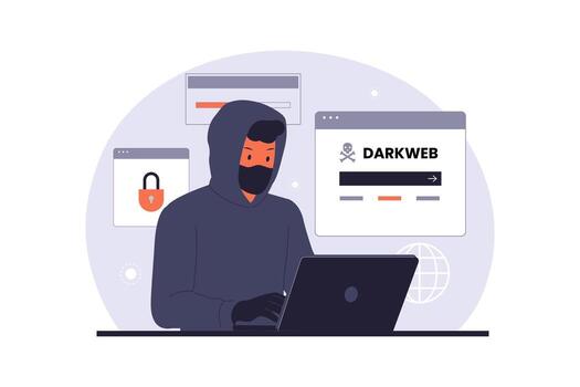 Hacker working on dark web activities vector