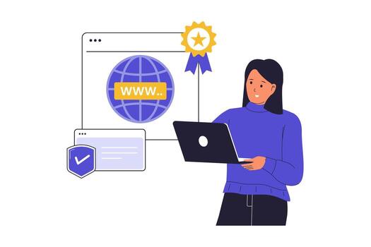Woman with laptop enhancing website performance vector