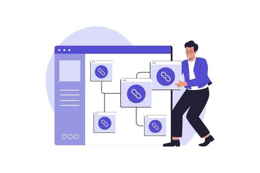 Person organizing website link structure vector