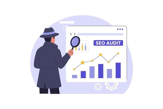 Person analyzing SEO audit report vector