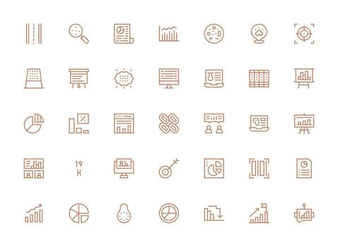 Data Visualization featuring 35 Icons in Regular Clean Line Design vector