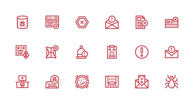 18 Strong Stroke Line Icons for Error Message Graphics vector