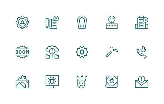 15 regular línea estilo íconos desde error colección vector