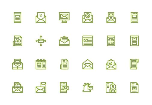 Newsletter Icon Set with 24 Thick Line Line Graphics vector