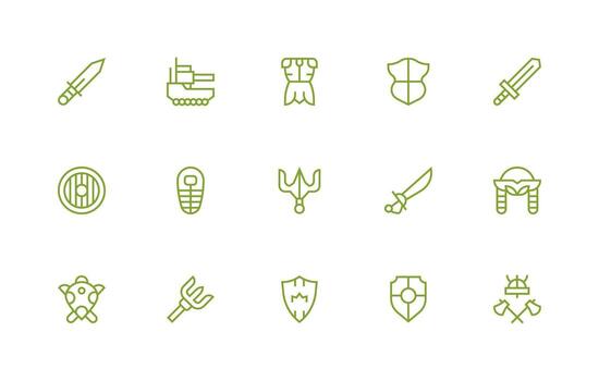 Armor Icon Set with 15 Regular Line Graphics vector
