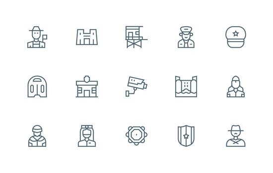 Regular Line Icons from Guard Set with 15 Vectors