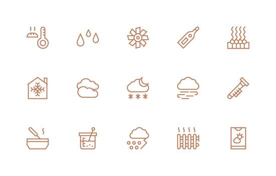 Temperature Icon Set with 15 Regular Line Graphics vector