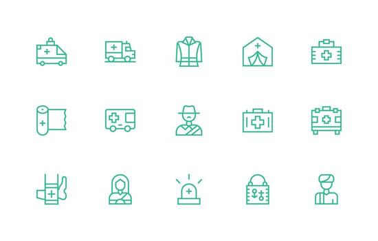 15 Regular Line Icons for First Responder Graphics vector