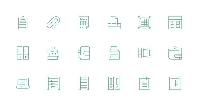 Filing Icon Set with 18 Minimal Line Graphics vector
