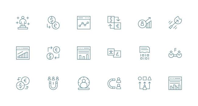 Conversion Icon Set with 18 Minimal Line Graphics vector