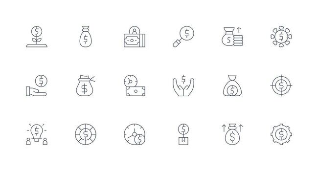 Earnings Icon Set with 18 Minimal Line Graphics vector