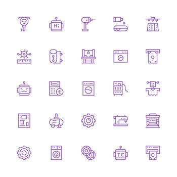 Machine Design Icons featuring 25 in Medium Stroke Outline Style vector