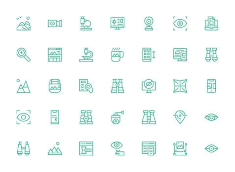 View Icon Set with 35 Regular Clean Line Graphics vector