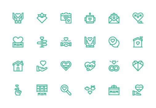 Affection Icon Set with 24 Thick Line Line Graphics vector