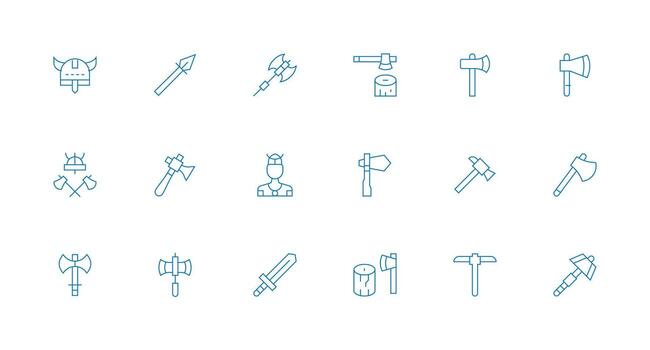 Axe Icon Set with 18 Minimal Line Graphics vector