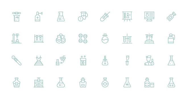 32 Thin Line Icons for Flask Graphics vector