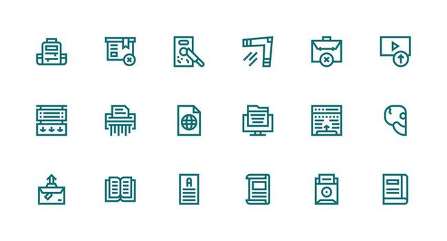 digital archivo icono conjunto con 18 fuerte carrera línea gráficos vector