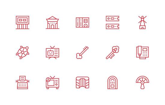Old Icon Set with 15 Regular Line Graphics vector