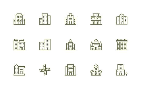 15 Regular Line Style Icons from Skyscraper Collection vector