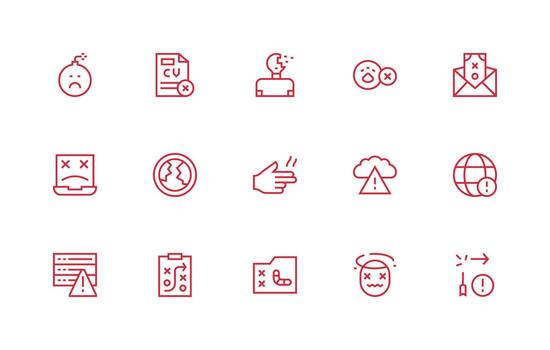 Failure Design Icons featuring 15 in Regular Line Style vector