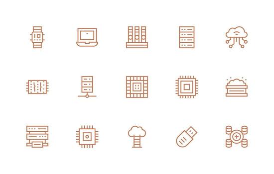 15 Regular Line Icons for Computing Graphics vector