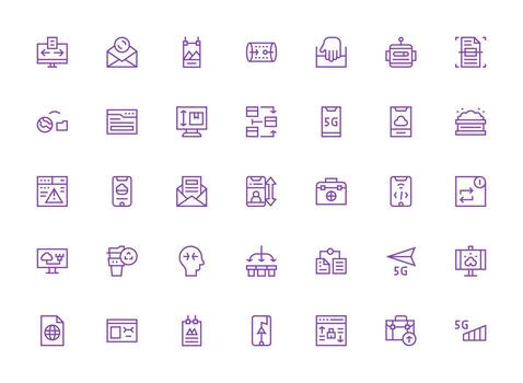 35 Regular Clean Line Style Icons from Upload Collection vector