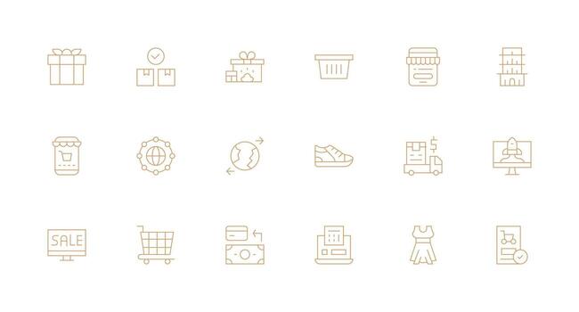 comercio electrónico diseño íconos presentando 18 en mínimo línea estilo vector