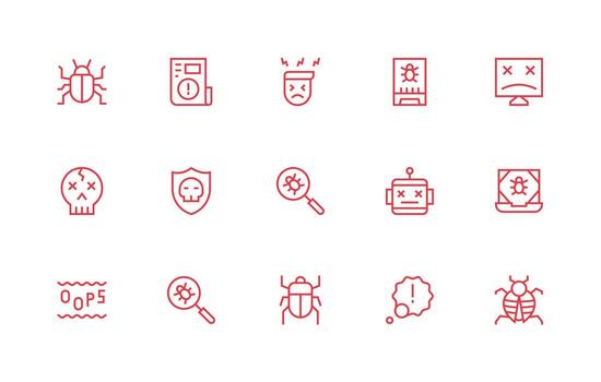 error presentando 15 íconos en regular línea diseño vector