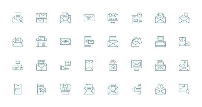 Mail Icon Set with 32 Thin Line Graphics vector