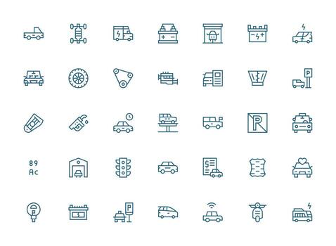 35 Icons for Automobile in Regular Clean Line Format vector