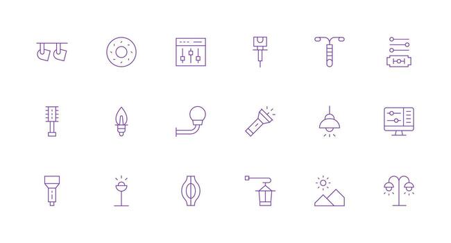 Brightness Icon Set with 18 Minimal Line Graphics vector