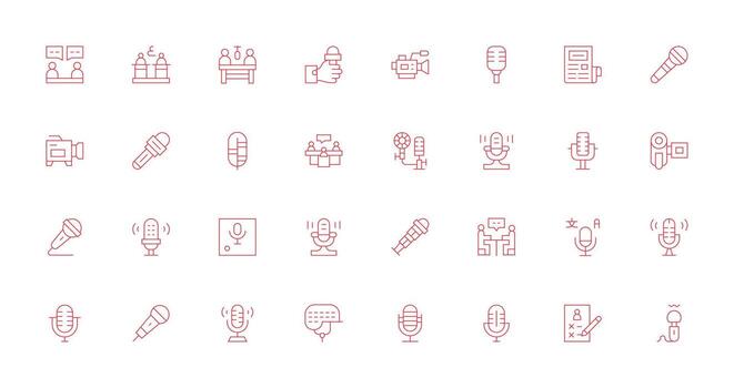 Interview Icon Set with 32 Thin Line Graphics vector