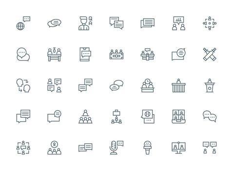 Discussion Icon Set with 35 Regular Clean Line Graphics vector