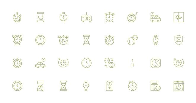 32 Icons for Timer in Thin Line Format vector